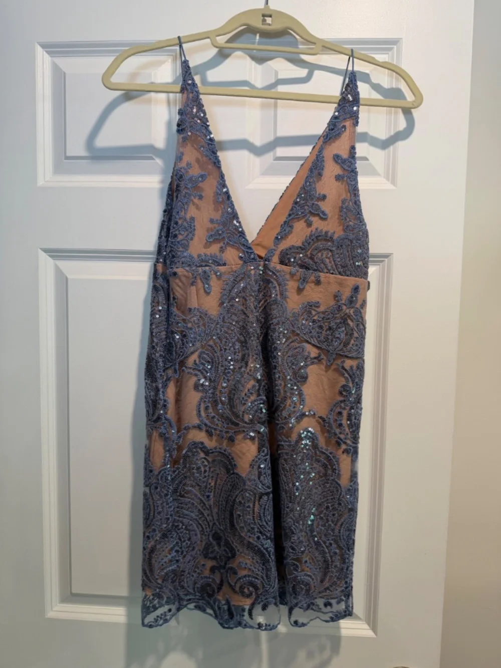 Free People Blue Sequin Lace Mini Dress – Size 0